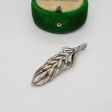 Sterling Silver Paste Set Feather Drop Pendant Vintage c1990