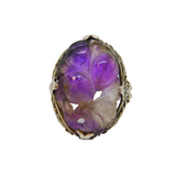Sterling Silver Chinese Carved Amethyst Studio Ring Vintage c1970 Size J 1/2