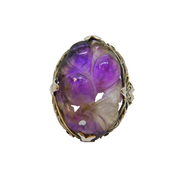 Sterling Silver Chinese Carved Amethyst Studio Ring Vintage c1970 Size J 1/2
