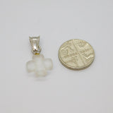 Sterling Silver Frosted Quartz Small Cross Charm Pendant Modern c1990s