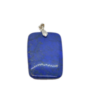 Sterling Silver Polished Lapis Lazuli Oblong Simplistic Pendant  Modern c1990s