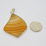 Sterling Silver Natural Lace Agate Organic Shape Statement Pendant Modern c1990s