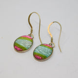 Pair of Sterling Silver Studio Style Foiled Oval Hook Earrings Vintage c1970