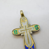 Russian Sterling Silver Gilt & Enamel Orthodox Cross Pendant Antique c1920
