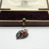 Sterling Silver Ladybird on a Leaf Charm Pendant Vintage c1970
