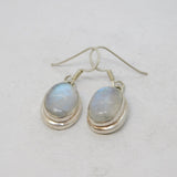 Pair of Sterling Silver Cabochon Moonstone Drop Hook Earrings Vintage c1970
