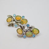 Pair of Sterling Silver Opal Cabochon & Blue Topaz Clip Earrings Vintage c1970