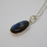 Sterling Silver & Labradorite Set Bean Form Drop Pendant Necklace Vintage