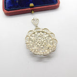 Sterling Silver Filigree Form Floral Drop Pendant Vintage c1970