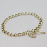Sterling Silver Heart Padlock Clasp Curb Chain Bracelet Vintage c1970s