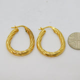 Pair of Gold On Sterling Silver Twist Pattern Hoop Drop Earrings Vintage c1970