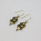 Pair of Sterling Silver Multi-Stone Faceted Citrine Hook Earrings Vintage c1990