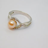 Sterling Silver Peach Pearl Patterned Swirl Dress Ring Vintage c1970 Size N