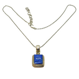 Sterling Silver Blue Sodalite Rectangle Drop Pendant With Chain Modern c1990