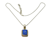 Sterling Silver Blue Sodalite Rectangle Drop Pendant With Chain Modern c1990