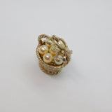 Sterling Silver Basket With Pearls & Bow Charm Pendant Vintage c1970s
