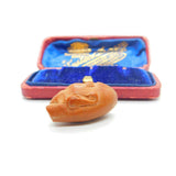 Chinese Export Victorian Carved Almond Nut Face Bead Pendant Antique c1900