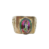 Sterling Silver Green-Purple Mystic Crystal Signet Ring Vintage c1970 Size S 1/2