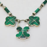 19th Century Scottish Sterling Silver & Malachite Padlock Panel Necklace Antique
