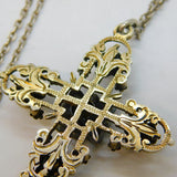 Austro-Hungarian Sterling Silver Garnet, Pearl & Enamel Cross Necklace Antique
