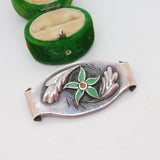 Victorian Sterling Silver & Enamel Floral Swirl Brooch Antique c1890 Nouveau