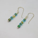 Pair of Sterling Silver Aqua Glass Beads Hook Drop Earrings Contemporary c2010