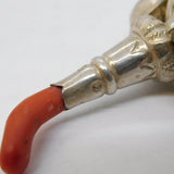 VIctorian Sterling Silver & Coral Baby Rattle, Whistle & Teether Antique 1874