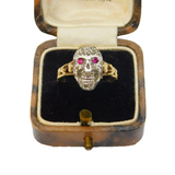 19th Century, 14ct Gold, Rose Cut Diamond Memento Mori Skull Ring Antique c1860s
