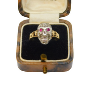 19th Century, 14ct Gold, Rose Cut Diamond Memento Mori Skull Ring Antique c1860s
