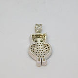 Sterling Silver Black & White Crystal Wise Owl Charm Pendant Modern c1990s