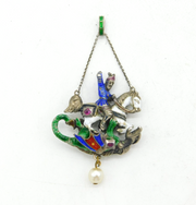 Austro-Hungarian Sterling Silver Enamel George Slaying the Dragon Pendant c1880s
