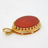 9ct Yellow Gold & Carnelian Red Agate Drop Pendant Vintage 1991 London