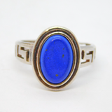Sterling Silver Lapis Lazuli Greek Key Design Dress Ring Vintage c1970 Size N