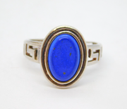 Sterling Silver Lapis Lazuli Greek Key Design Dress Ring Vintage c1970 Size N
