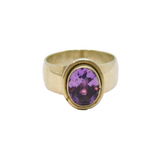 Sterling Silver Oval Faceted Amethyst Wide Band Studio Ring Vintage c1970 Size Q