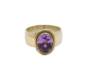 Sterling Silver Oval Faceted Amethyst Wide Band Studio Ring Vintage c1970 Size Q