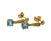 Pair of 9ct Yellow Gold & Blue Topaz Drop Stud Earrings Vintage c1990s
