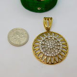 Sterling Silver Gilt  Spinel Set Ornate Circle Charm Pendant Vintage c1970