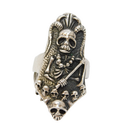 Chunky Sterling Silver Skeleton Army Bikers Ring Vintage c1990s