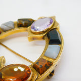 Scottish Victorian Large 9ct Gold, Agate, Citrine, Amethyst Kilt Brooch Antique