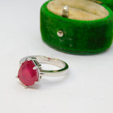 Sterling Silver Faceted Dark Synthetic Ruby Ring Vintage c1970 Size L
