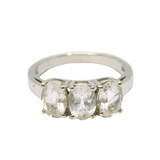 Sterling Silver 3 Oval Cut White Sapphire Dress Ring Vintage c1990 Size N 1/2