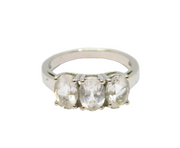 Sterling Silver 3 Oval Cut White Sapphire Dress Ring Vintage c1990 Size N 1/2