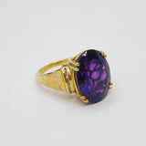 Sterling Silver Gilt Faceted Amethyst Cocktail Ring Vintage c1970 Size P 1/2