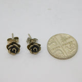 Pair of Sterling Silver Rose Flower Stud Earrings Vintage c1970