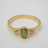 9ct Yellow Gold, Cabochon Tourmaline & White Sapphire Dress Ring Vintage c1990