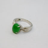 Sterling Silver Green Hard Stone Cabochon Pattern Ring Vintage c1970 Size N 1/2
