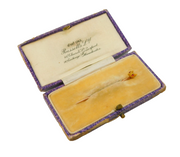 Victorian Boxed Small 22ct Gold & Ruby Fox Mask Stick Pin Antique c1880s
