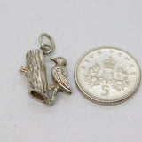 Sterling Silver Woodpecker Bird On Tree Charm Pendant Vintage c1970