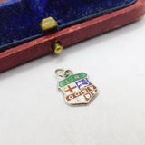 Sterling Silver and Enamel Travel Shield Charm Pendant Vintage c1970